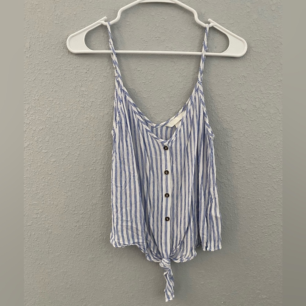 Blue and white striped spaghetti strap tank. Size S.